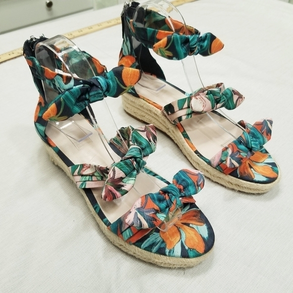 Nine West Allegro Bow 3 Strap Floral Espadrilles worn 1x wedge size 7.5 - Picture 14 of 15